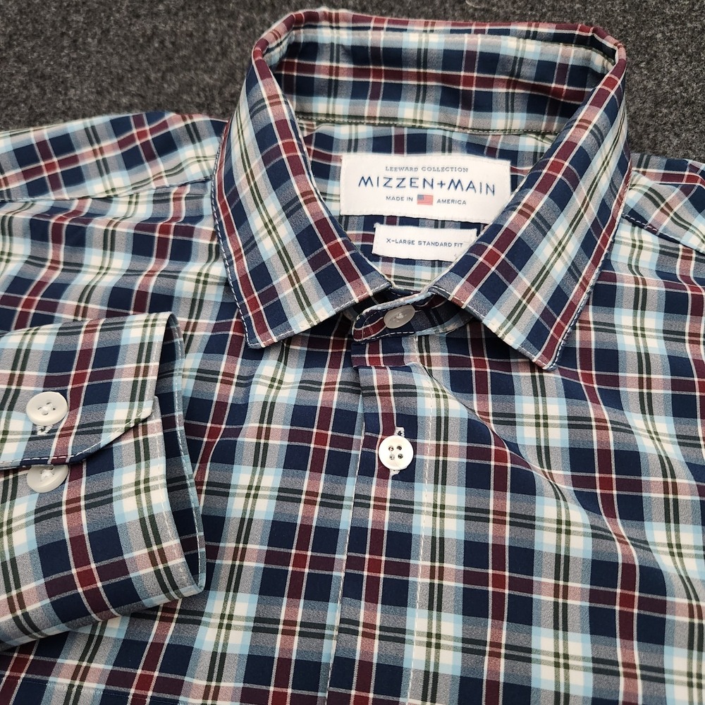 Mizzen+Main Mens X-Large XL Red Blue Plaid Standard Fit Button Up Shirt